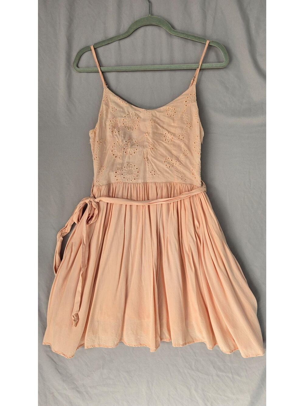 Easel Dress Womens Small Pink Embroidered Eyelet Belted Sundress Fit & Flare